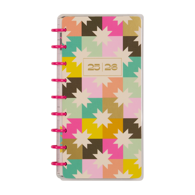 2025–2026 Happy Patchwork Customizable Planner - Skinny Classic Horizontal Layout - 12 Months